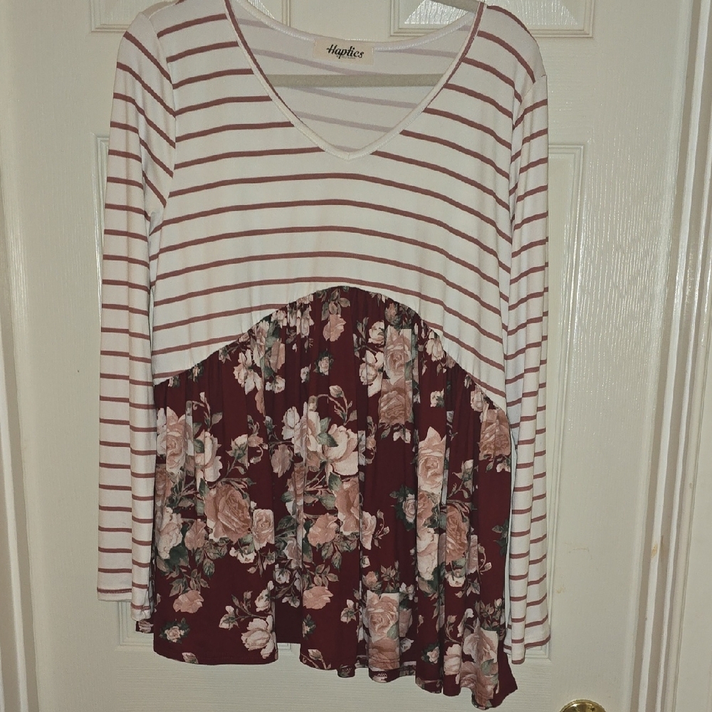Haptics Women's Striped and Floral Top - Red and White